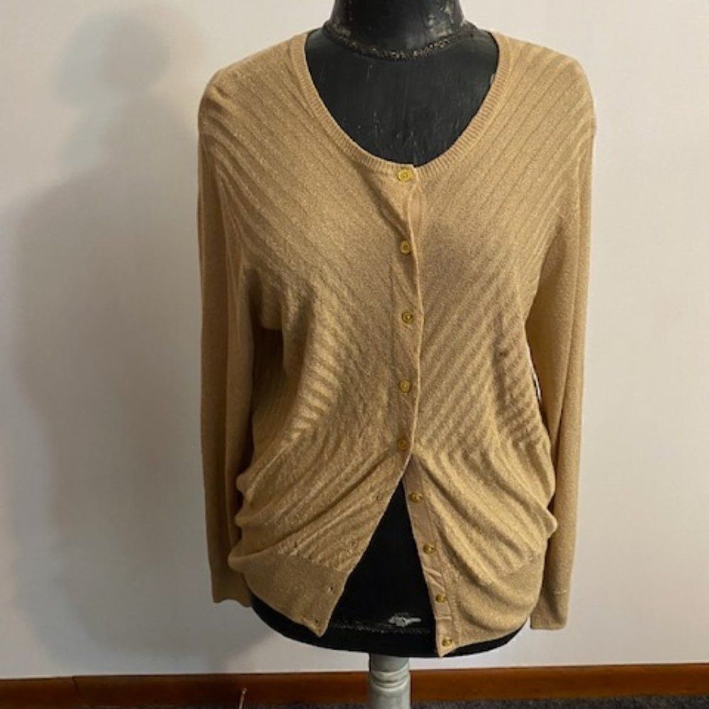 Dana Buchman Gold Metallic Button-down Cardigan, size XL